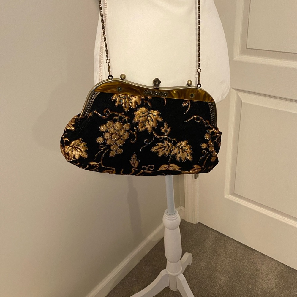Vintage Black Velvet Clutch Bag